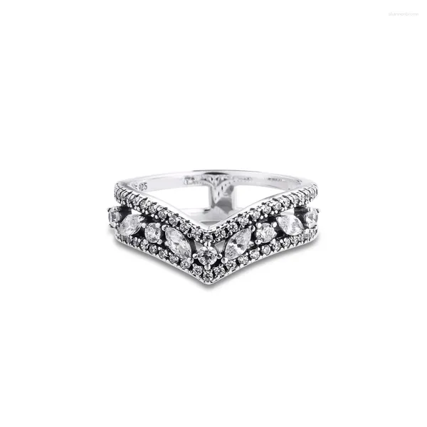 Clusterringe spsparkling Marquise Doppelwunschbone Authentic 925 Sterling-Silver-Jüdchen