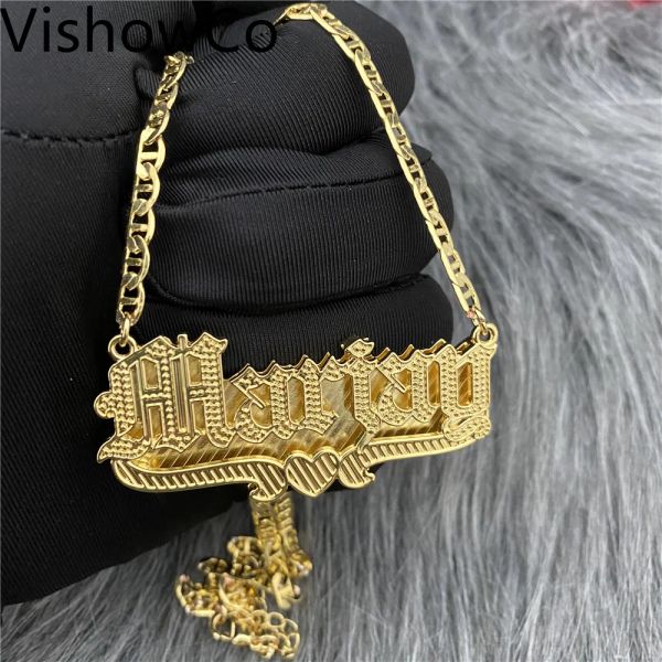 Sets Vishowco Custom Name Halskette Persönlichkeit Edelstahl Gold CHOKER Namenschild Anhänger Halskette Schmuck Hochzeitsgeschenk