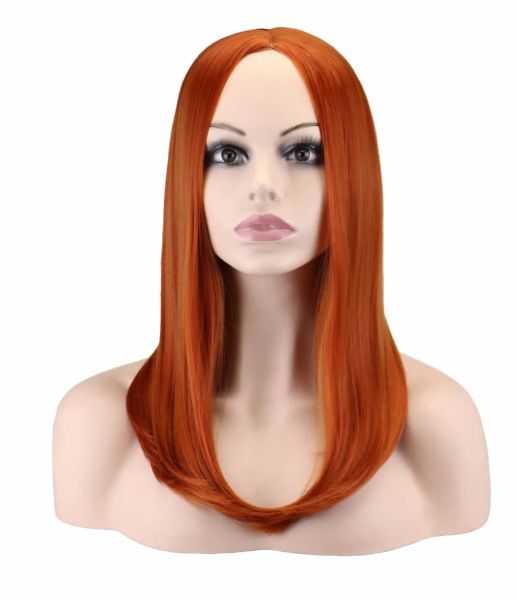 WIGS QQXCAIW ЖЕНЩИНА Средний длинный прямой косплей темный апельсин 50 см Синтетические парики волос