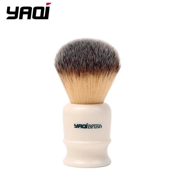 Pennello YAQI Pennello da barba bagnato con nodo in pelo sintetico giallo da 22 mm con manico bianco