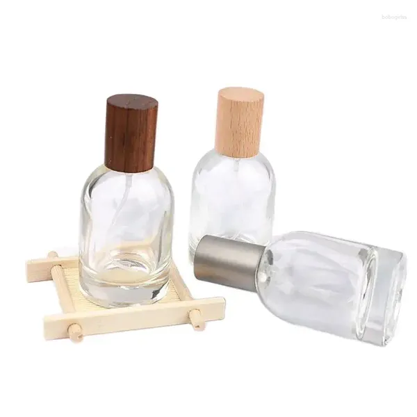 Bottiglie di stoccaggio bottiglia trasparente in vetro per profumo contenitore rotondo fiale per fials 50 ml 10pcs cosmetico pompa argento lucido imballaggio portatile