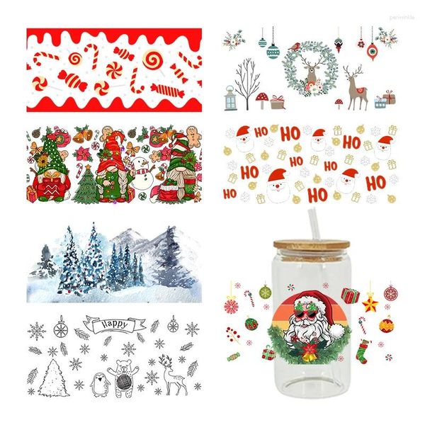 Fensteraufkleber Weihnachten UV DTF Libbey Cup Wrap Bügeleisen beim Transfer für Glas 16oz D1793