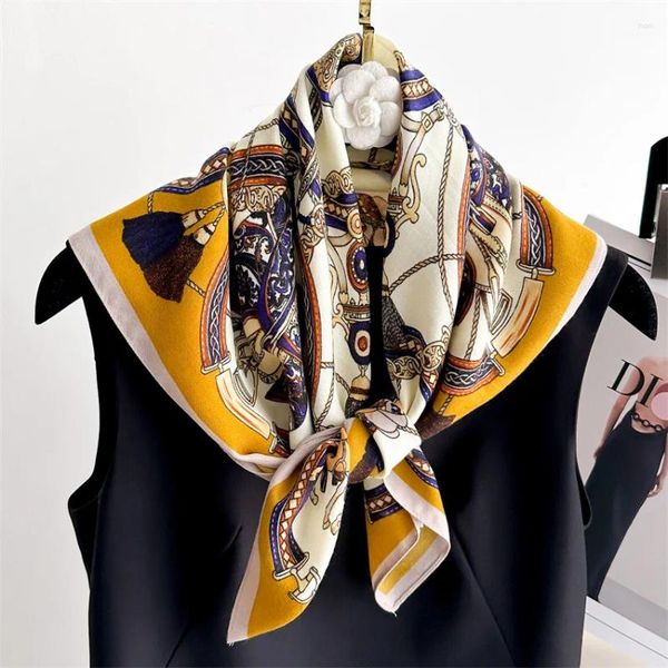 Lenços lenço de seda luxo 65/65cm designer cabeça de cabelo grande lenço hijab xale mulheres bandanna foulard silenciador hairband neckerchief