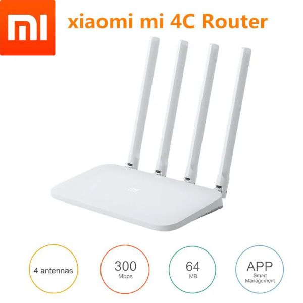 Kontrol Xiaomi Smart Home WiFi Yönlendirici 4C Roteador Uygulama Kontrolü 64 Ram 802.11 B/G/N 2.4G 300Mbps 4 Antenler Kablosuz Yönlendiriciler Tekrarlayıcı