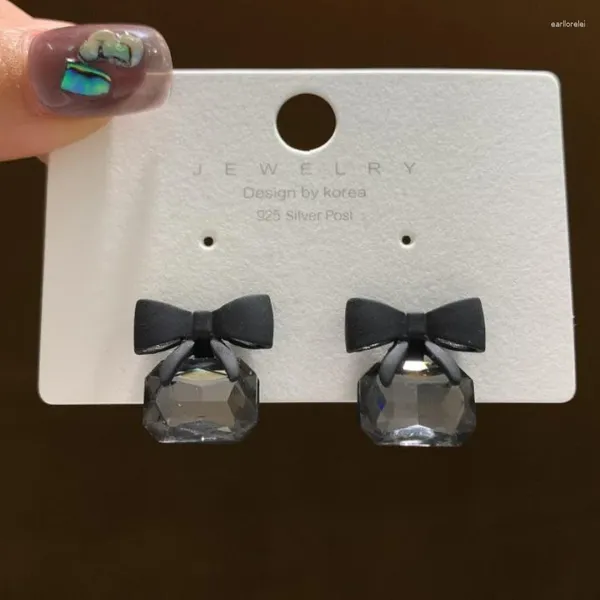 Baumelnde Ohrringe 2024 Schmuck Mode Schwarzer Schleife Würfel Kristall Ohrring Quadratischer Bogen Für Frauen Hübsches Geschenk Geschenke