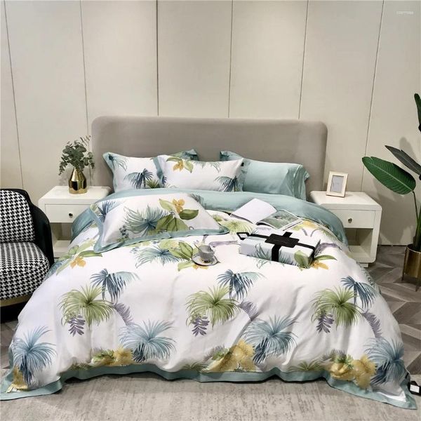 Set di biancheria da letto 2024 EST a quattro pezzi semplici cotone a doppia casa a doppia casa copertura ricamata di colore giallo beige comodo comodo