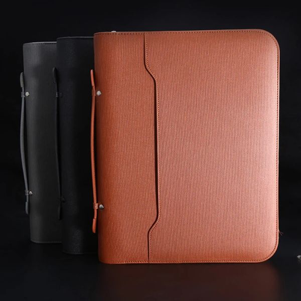 Padfolio multifuncional A4 Padfolio Gerenciador de arquivos pasta Luxury Binder Ring Organizer Gerenciador de negócios Borda de zíper em espiral Notebook