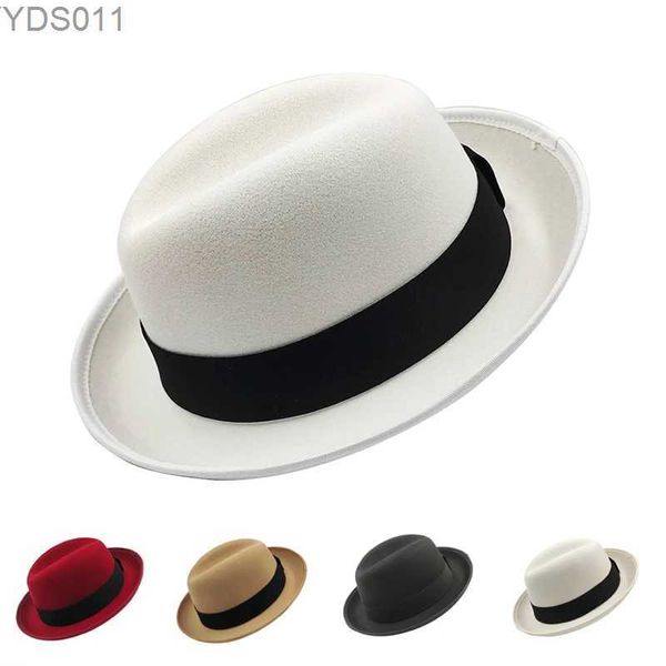 Wide Bim Hats Bucket 2023 Casual Fashion Classic Gentleman Herbst Winter Kurzer Fedora Hut Herren Elegant Solid Panama Vintage Top YQ240403