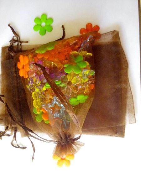 Wrap regalo 17 23 cm 50 pezzi di organza sacche di gioielli marroni pacchetti di imballaggi per tè/regalo/cibo/caramelle piccoli filati di sacchetti trasparenti
