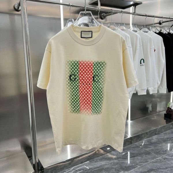 Yaz Men Tişört Tasarımcı Tişörtler Erkek Kadın Moda Damalı Mektup Baskı Kısa Kollu Üstler Sıradan Gevşek Sweatshirt İki Renk