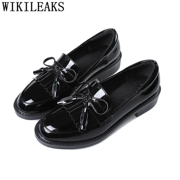 Oxfords Fashion Black Oxford Scarpe per donne Scarpe in pelle Donne Slip on Creepers Scarpe coreane harajuku+femmina babet ayakkabi chaussure