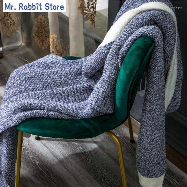 Decken weiche Winter Farbstreifenkante Sofa Bett Büro Marke Sesame Point Strickwurf Decken gemütliche Fuzzy -Mikrofaser