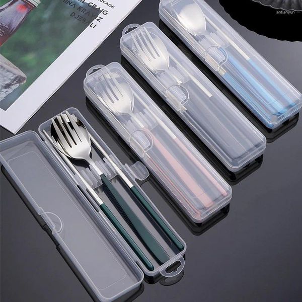 Flatelessätze koreanischer Stil 304 Edelstahl tragbares Tischgeschirr Set Fork Löffel Chopstäbchen dreiteilige Outdoor-Reise