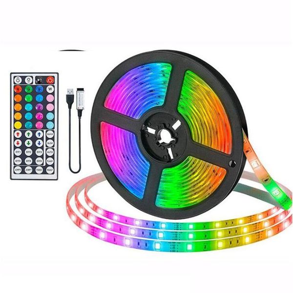 LED şeritler 5m/10m şerit RGB USB 5050 SMD LED'ler Işıklar 44Key Kontrolör Işık Uzaktan Kumanda Masaüstü Tatil Duvar Odası TV TALLIG DH7WI