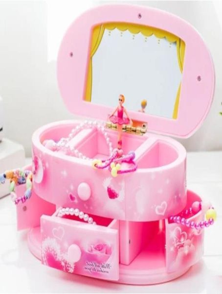 Pink schöne Ballett Tänzerin Doll Music Box Schmuck Organizer Make -up Box tragbares Musical für Kinder Mädchen Kinder Geschenk5594992