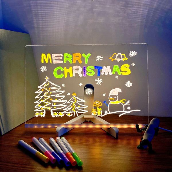 USB -LED -Nachtleuchte Acryl Message Note Board Lampe mit Klammer lösche Kinder Zeichnen Brett Kindergeschenke Schlafzimmer Nachtlampe 240402