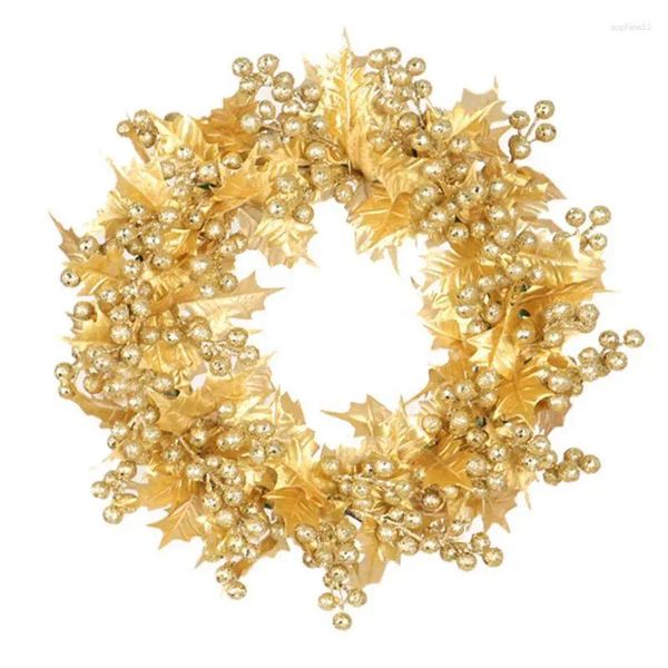 Flores decorativas Silver and Gold Christmas Wreath Wreath 16 polegadas Ornamentos de bola Decores de festa Holida