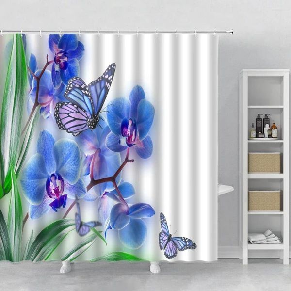Tende per doccia fiori e farfalle tende bellissime blu floreale set gancio in poliestere tessuto sospeso