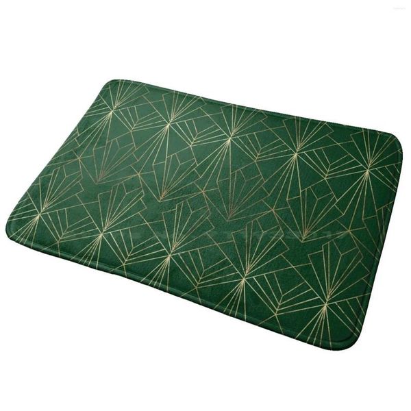 Teppiche Art Deco in Emerald Green Eingangstür Matte Teppich 1920er Muster wiederholen dunkler Umriss Geometrisches modernes Gold