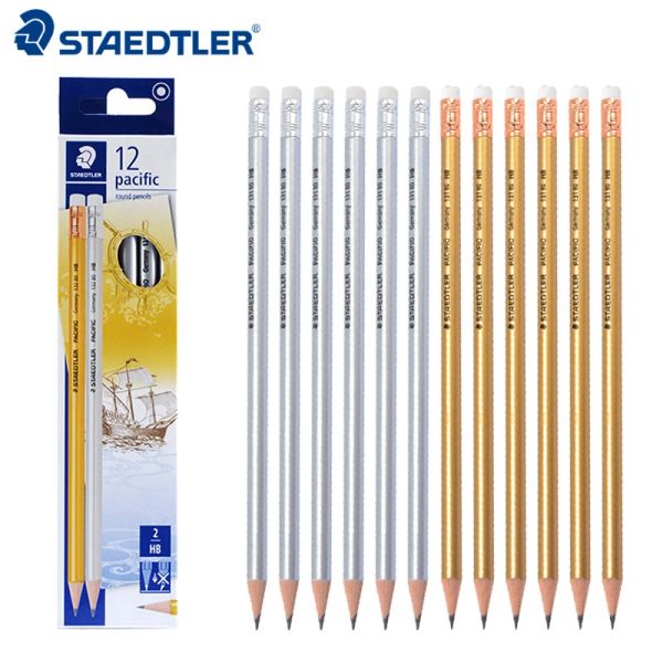 Matite 12pcs/box staedtler 131 80 matita standard in argento oro con matite di gomma HB per schizzi scolastici