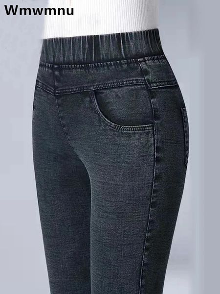 Винтажный тощий карандаш лодыжка джинсовой лодыжки высокий васит Большой размер 34 растягивающие джинсовые штаны мамы леггинсы Vaqueros Slim pantalone 240403