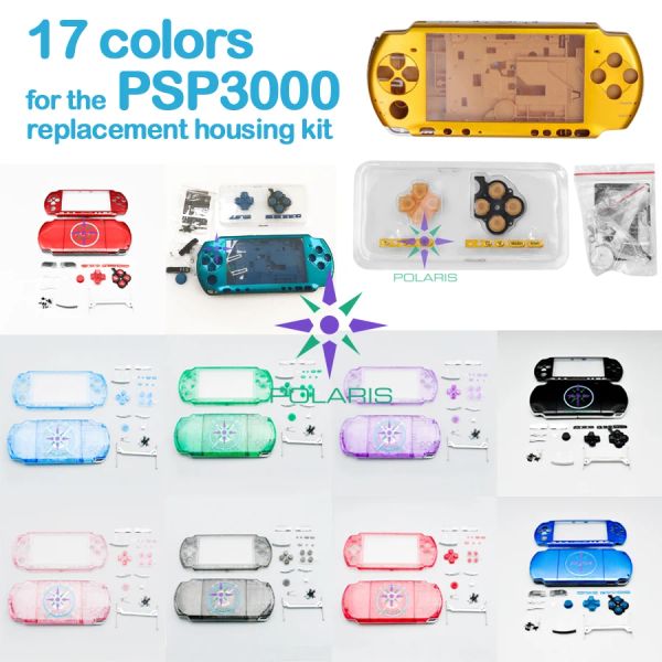 Случаи 17 цветов полное набор хрустальных корпусов корпуса для замены игровой консоли PSP3000 для PSP3000 с набором кнопок