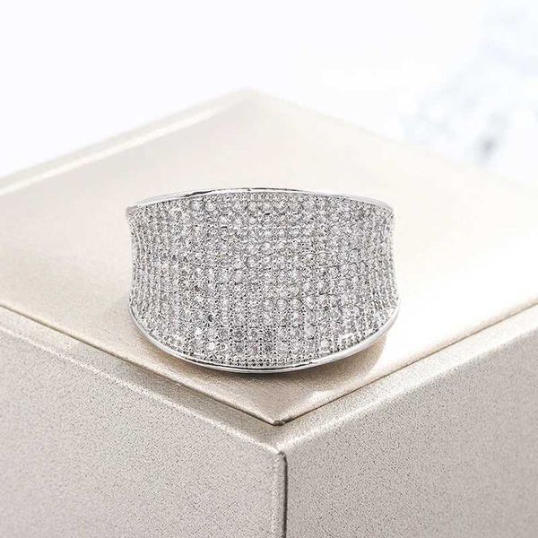 2pcs anéis de casamento cor de prata de alta qualidade anel de grande banda com zircon stonewomen moda noivado de casamento jóias de Natal 2024 Novo