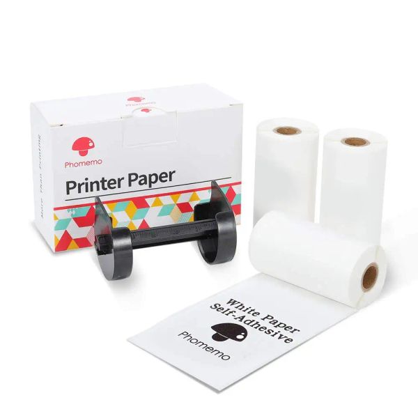 Papel phomemo 3 rolos 2 anos de papel térmico autônomo branco de 50 mm*3,5m adesivo com suporte preto para a série M02 Protable Impressora