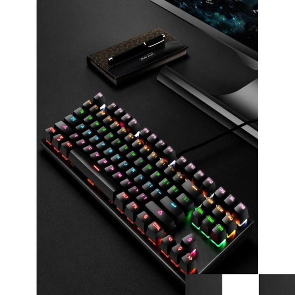 Клавиатуры K7 Панк Механическая клавиатура USB Wired Green Axis 87 Key Colorf Light Game Office Compust Клавиатура59166229139770 DROP DELIVE OTTPL
