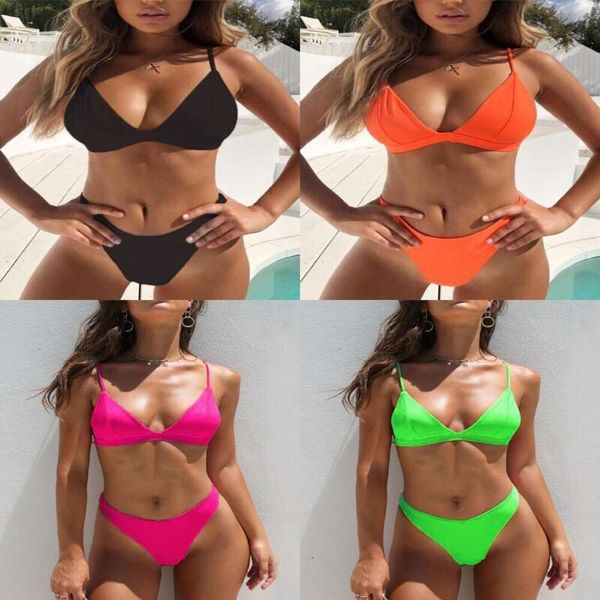 Biquíni de tamanho grande Sexy Solid Color Split Swimsuit Triangle Cup Biquíni feminino de maiô