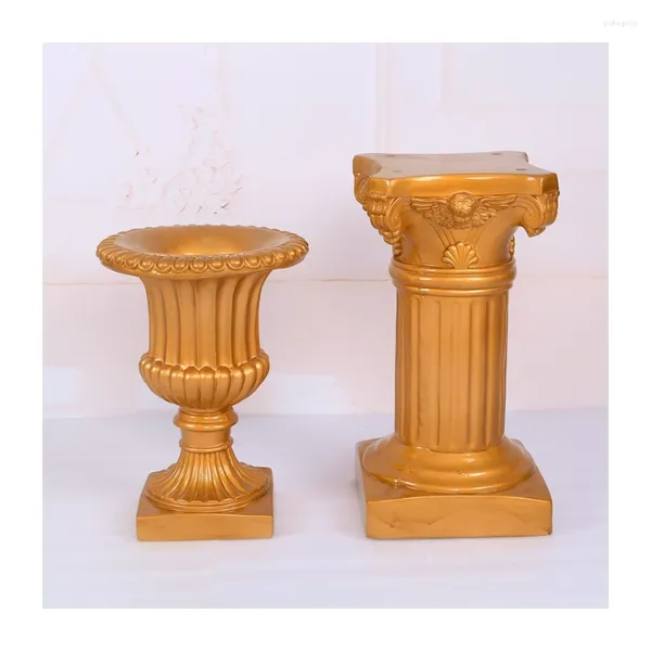 Vasen BLG210702 GOLD Künstliche Blumenständer Vase Säule Antikes Faserglas für Hochzeitsgartendekoration