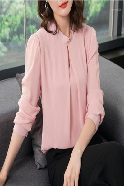 2018 Spring Autumn Chiffon Bluse Womens top e camicette Sleeve lunghe Female Casual Oneck Wear Solid Color Office Shirts19537901