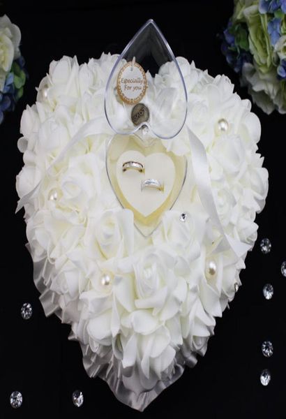 BiancoAvorioRosa Romantico Elegante Rosa Bomboniere per la cerimonia nuziale Anello a forma di cuore Cuscino per cuscino Decor Regali di nozze economici7609560