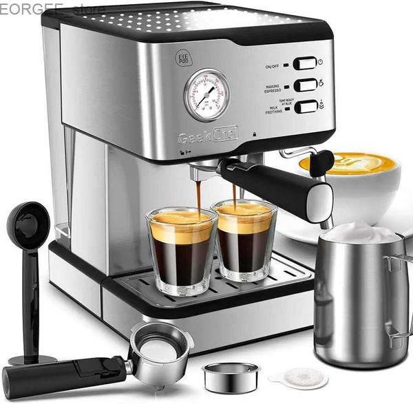 Kahve Yapımcıları Geek Şef Espresso Makinesi 20 Bar Pompa Basınç Cappuccino Latte Maker ESE POD Filtre Basınç Göstergesi Y240403