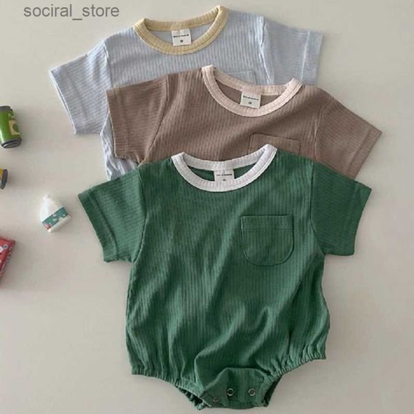 Rompers Neworn Bodysuits Летняя детская одежда Ромперс Девочка для мальчика карман с коротким рукавом хлопковые комбинезоны с комбинезон