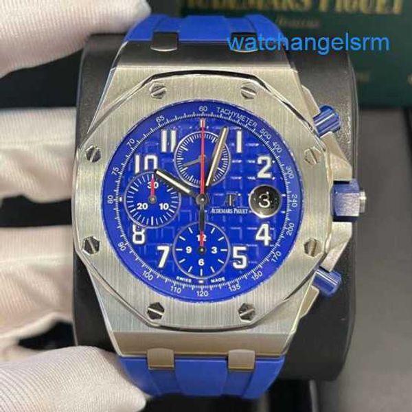 Athleisure AP Orologio da polso AP Royal Oak Offshore Serie 26470st Elite Blue Dial con trasparente Back for Uomini Timing Fashion Leisure Business Sports Mechanical Wa Wa