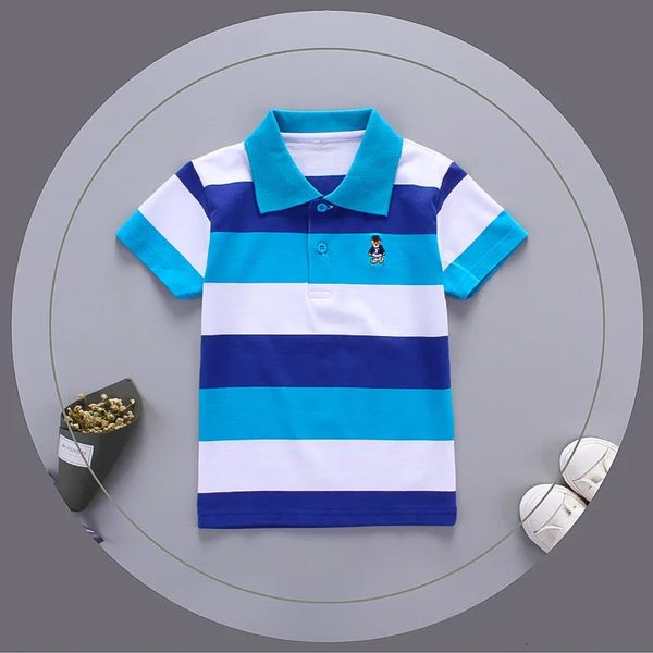 Jargazol Boys Shirts Farbstreifen Kurzarm Sommer Top Polo Shirt 2T-7T Kids Kleidung Baumwolle Camiseta Kleinkind Junge Sport Tees 240319