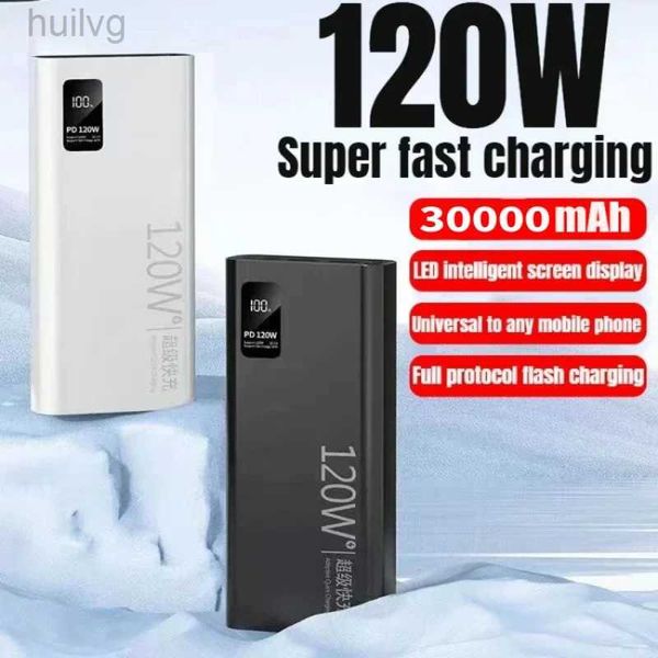 Mobiltelefon -Strombanken 30000MAH Power Bank 120W Super -Fast -Lade -100% ausreichender Kapazität Tragbares Batterieladegerät für iPhone Samsung Huawei 2443