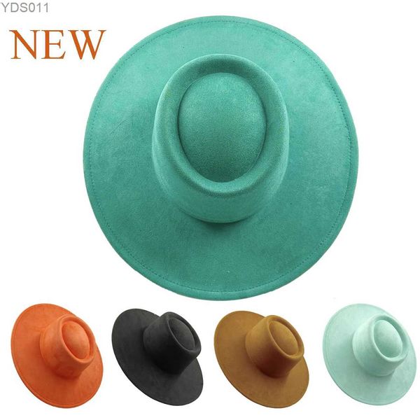 Weitkrempeln Hats Eimer Nubuck Leder Hut konkav Big Herren und Damenpaar Flach Top Fashion Pork Pie Fedora Sombrero Hombre YQ240403