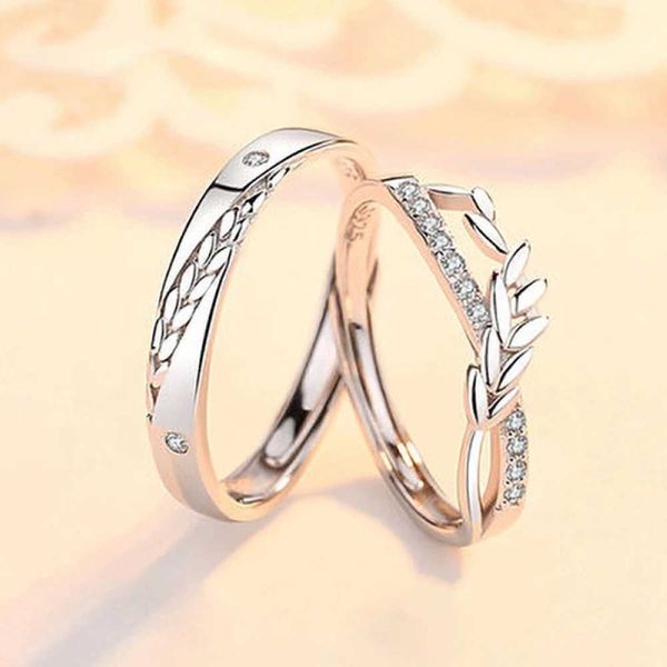 2pcs Eheringe kupferte Platin -Ohr von Weizenkristall Überlappung Öffnen Einstellbare Größe Paarringe Männer Frauen Fingerschmuck Großhandel Großhandel