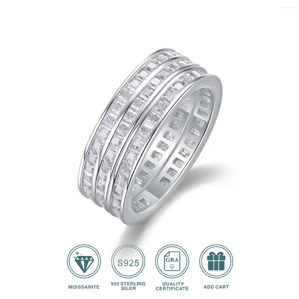 Ringos de cluster jiuzuan 6.48ct d color vvs1 princesa cortada moissanite eternity band for women s925 prateado triplo empilhado jóia fina de luxo