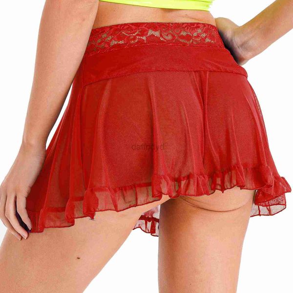 Abiti sexy urbani WOMENS SEXY UNDERSSIGHT SCHITTA MESH in pizzo trasparente con corde set Gonna pieghettata a pieghe da notte erotica Lingerie Underwer 240403