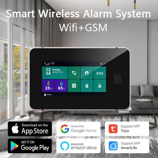 Punch G60 Tuya WiFi GSM Wireless Home Security Alarm System Ingerprint bewaffnete Temperaturfeuchtigkeit Anzeige 433 MHz Fingerabdruck Sirene