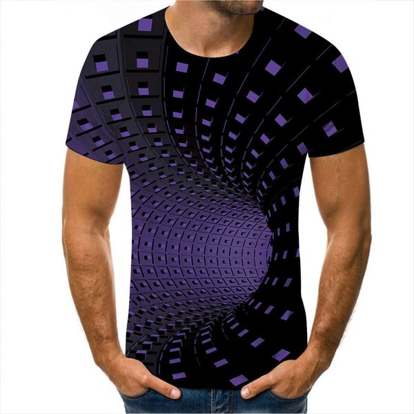 Frühling/Sommer Neues rundes Nacken T-Shirt 3D Digitaldruck kariertes Punktmuster Kurzarm Unisex