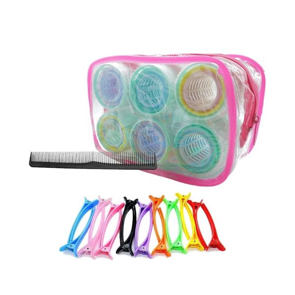 2024 37pcs Rolos de cabelo portátil Auto -adesivo Big Wave Professional Hair Rollers para mulher - Para rolos de cabelo portáteis