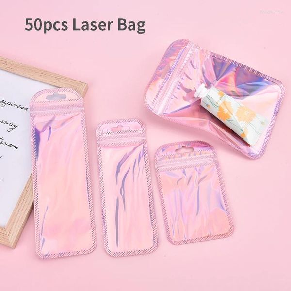 Bolsas de armazenamento 50 PCs 4 Styles Laser Packaging Bag Mini