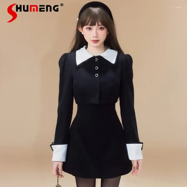 Ternos femininos da primavera japonesa 2024 BLACK BLAZER ESTILO DE SOCIALITE curta temperamental de manga longa Slim Fit Jacket Outwear Roupas