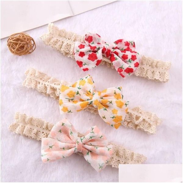 Haarzubehör floral bedruckte Chiffon Bogen Spitze Stirnband Baby Girls Korea Stil Kinder Frühling Sommer Stirnbänder Säuglingshaarband Drop del ott7n