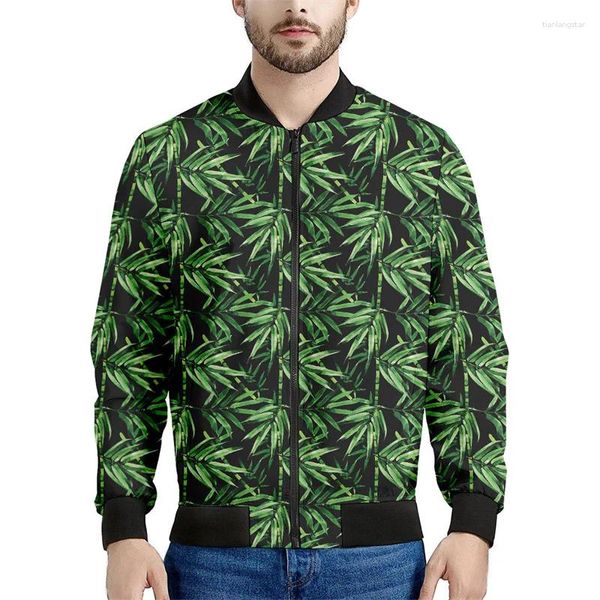 Herrenjacken Grüne Bambus 3D Printed Men Pflanzen Blatt Grafik Sweatshirt Langarmige Kühle Straße übergroße Bomber Reißverschlussjacke Tops