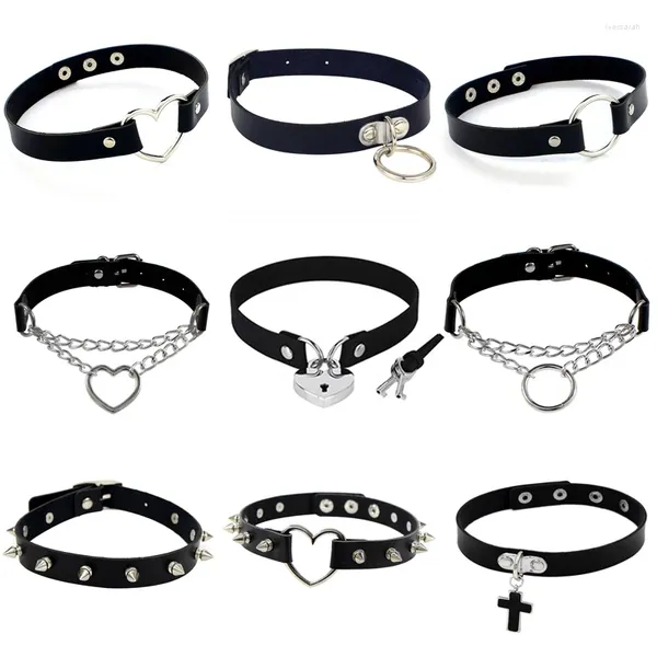 Choker 2024 Punk PU Leder Schloss Schlüssel Herz Runde Spike Niet Kragen Verzierte Halskette Körper Geburtstag Party Geschenk Chocker Schmuck